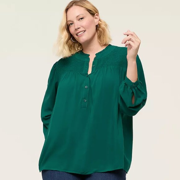 Lane Bryant Tops - Lane Bryant Ruffle Neck Popover Blouse Top Green Bracelet Sleeve NTW Size 22